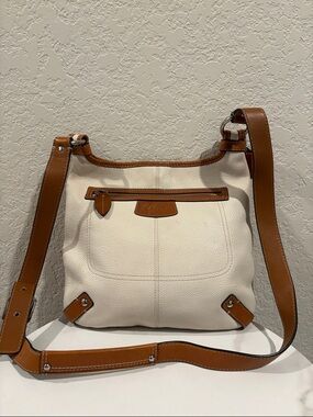 Coach White and Tan Leather Crossbody Shoulder Bag